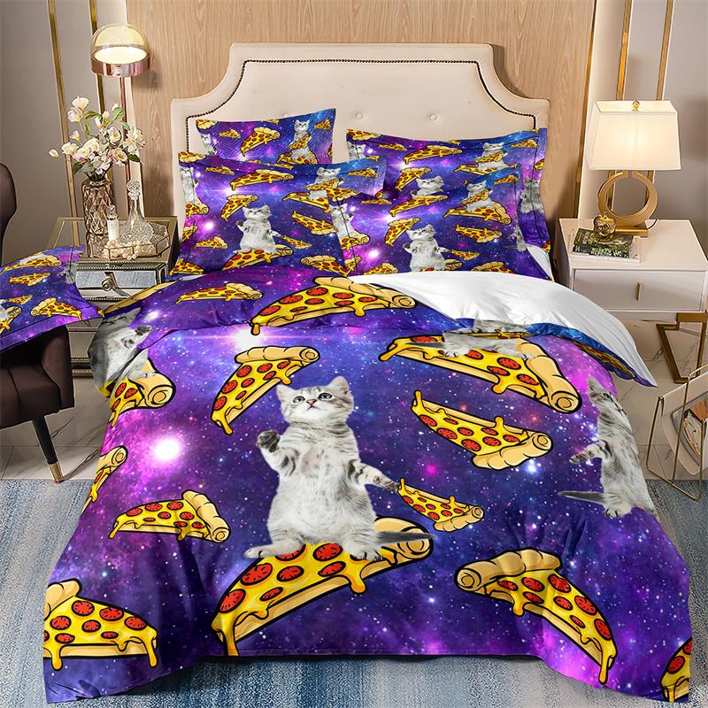 Starry Animals Bedding Set, Cat Duvet Cover Set With Pillowcases, Galaxy Comforter Case, Twin Size Bedding, Animal Cartoon Cat