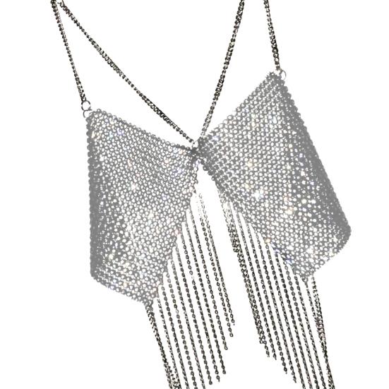 Boyundan Bağlamalı Rhinestone Sütyenler Seksi Kadın Çoklu Zincir Tipi Sütyenler Düğün Gecesi İçin Takı