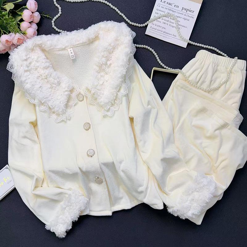 2025 Velvet Island Pajamas for Women: Fluffy, Warm Long-Sleeve and Pants, Sweet Girly Style, Indoor/Outdoor Wear