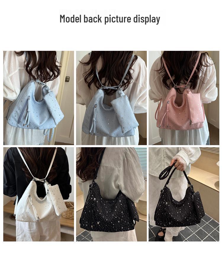 Glitter Stars Japanese Soft Girl Canvas Tote - Large Capacity 2026