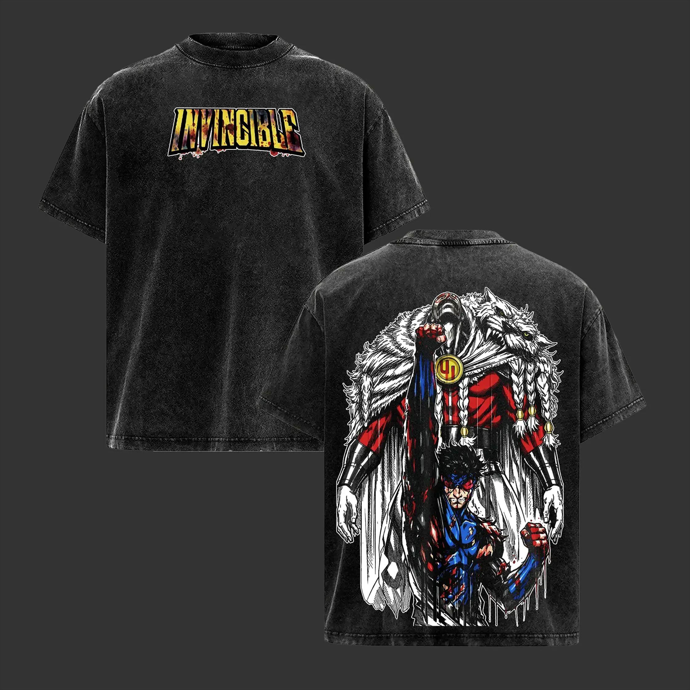 

Invincible Anime Printed T-shirt Vintage Y2k Washed Oversized T Shirt Summer Short Sleeve Cotton Tees Tops Men Women Clothing L