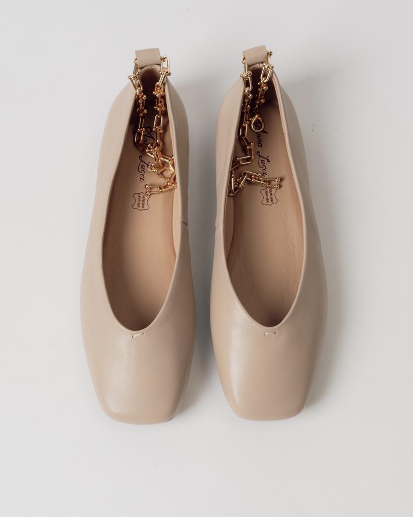 Ballet Flats with Chain Anna Lucci 19641 36 Beige Leather