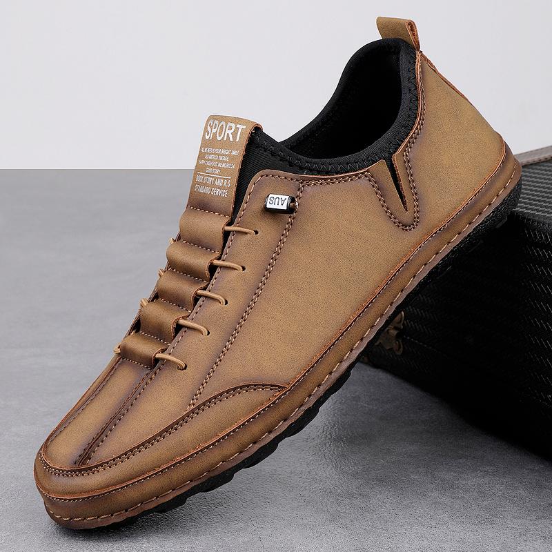 Fashion Fashionable New Men Hand Sewn Casual Sports Leather Shoes Outdoor Brand Men Comfortable Non Slip Soft Soled Casual Hiking Shoes