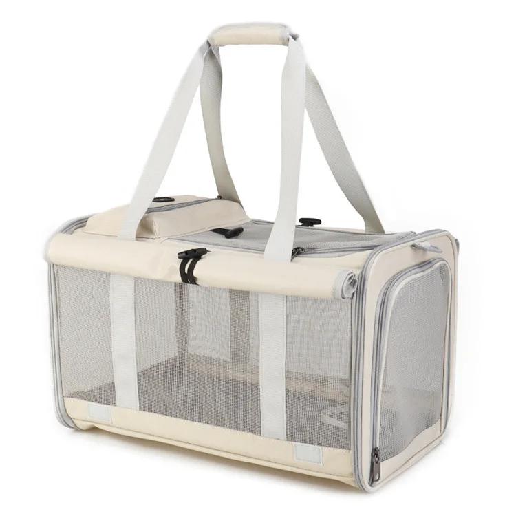 

Durable Oxford Cat Carrier Handbag Large Capacity Breathable Cat Transport Bag Foldable Portable Pet Carrying Bag Outdoor бежевий