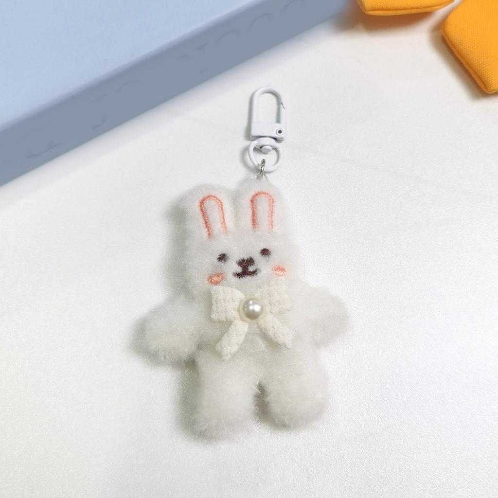 Cute Plush Rabbit Keychain With Pearl Bowknot For Girls And Women Soft Fluffy Charm Keyrings Pendant Accessory