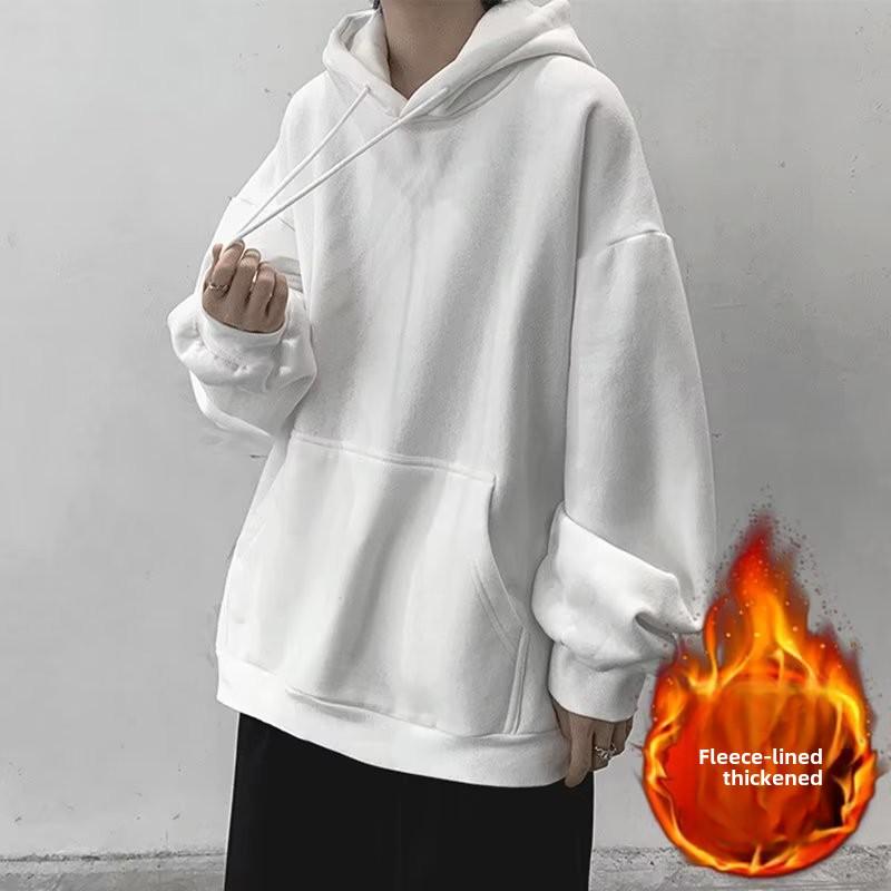 Pánská trendy mikina s kapucí jednobarevná: Volný, Ležérní, S plusovým sametem, Přizpůsobitelné LOGO