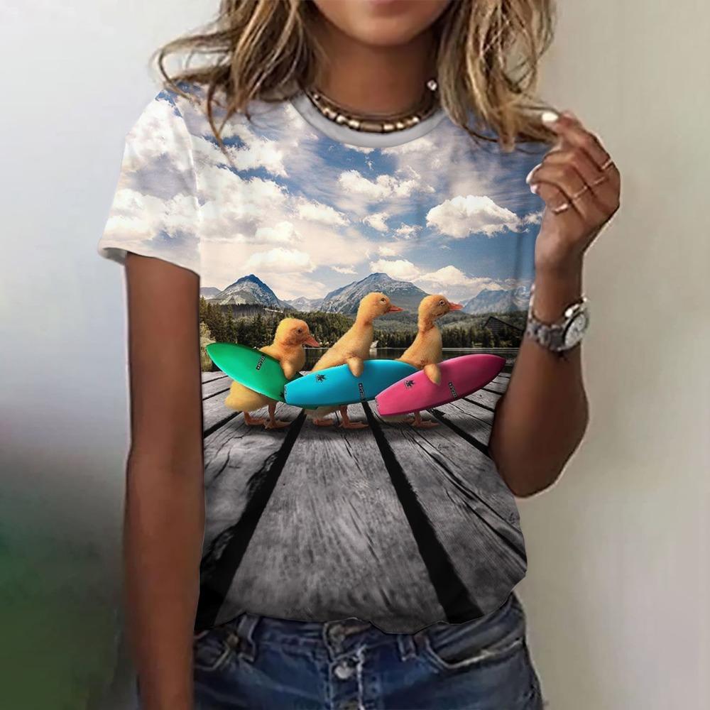 Funny Dog Pattern T-Shirt For Women Cute Animal 3d Printed T Shirts Summer Fashion Oversized Tees Short Sleeves Round Neck Tops