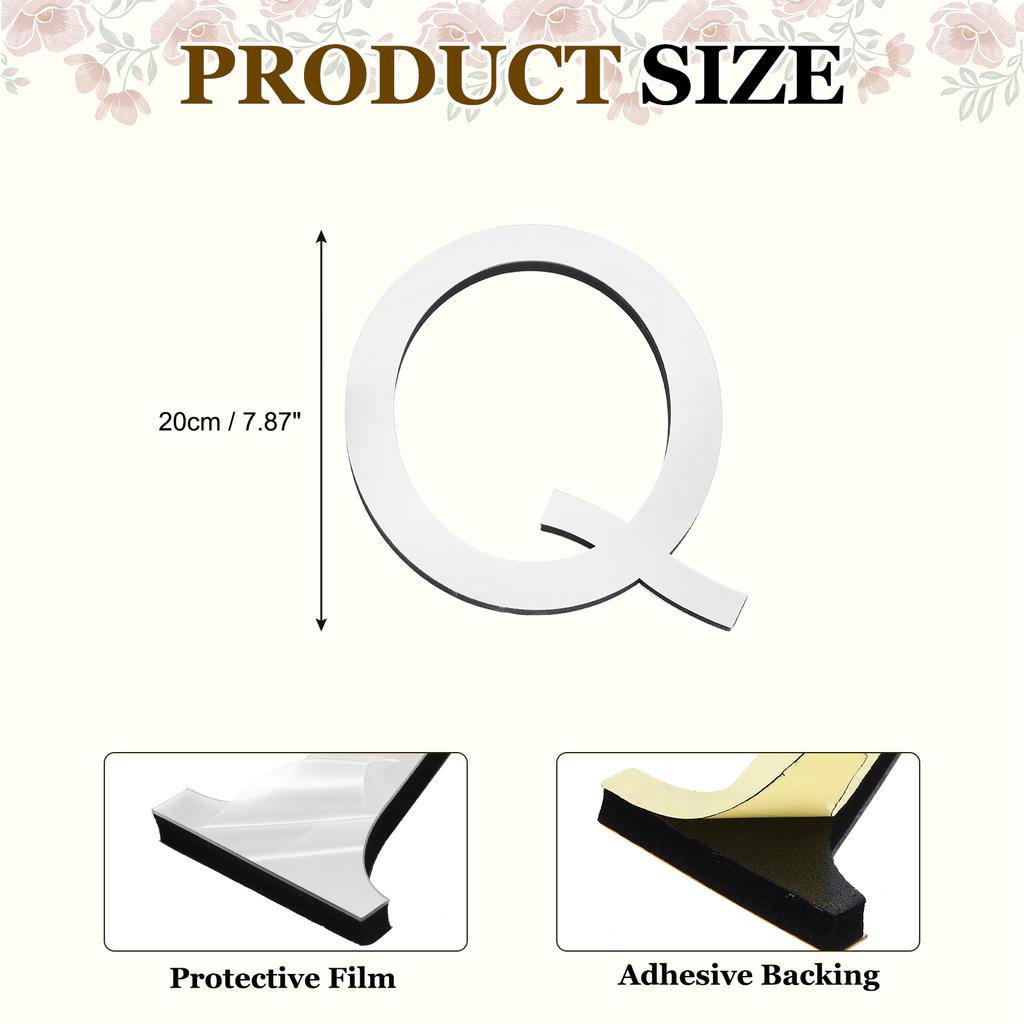 20cm 3D Mirror Acrylic Wall Sticker 26 English Letters Wall Sticker Decals Self-Adhesive Wall Art Mural Home Party Silver