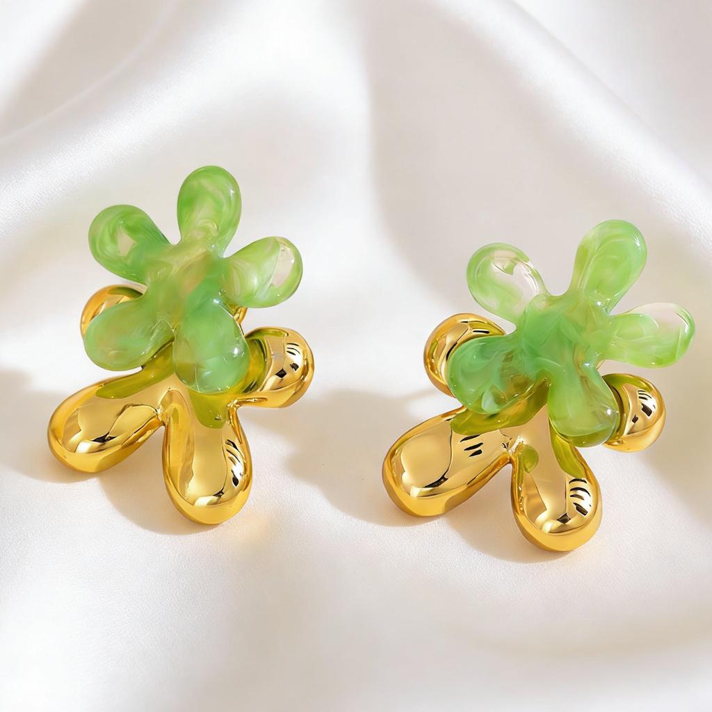 European and American Xiaoqing Fresh Wind Earrings, Colorful Jelly Flower Shape Design Earrings, Versatile Mori Earrings