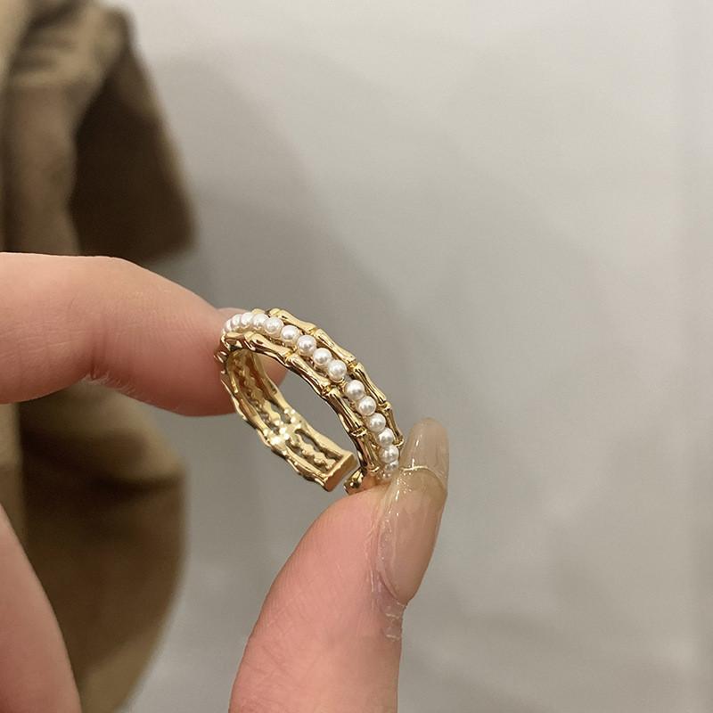 Aesthetic Enamel Highend Pearl Ring With Unique Geometric Design Women For