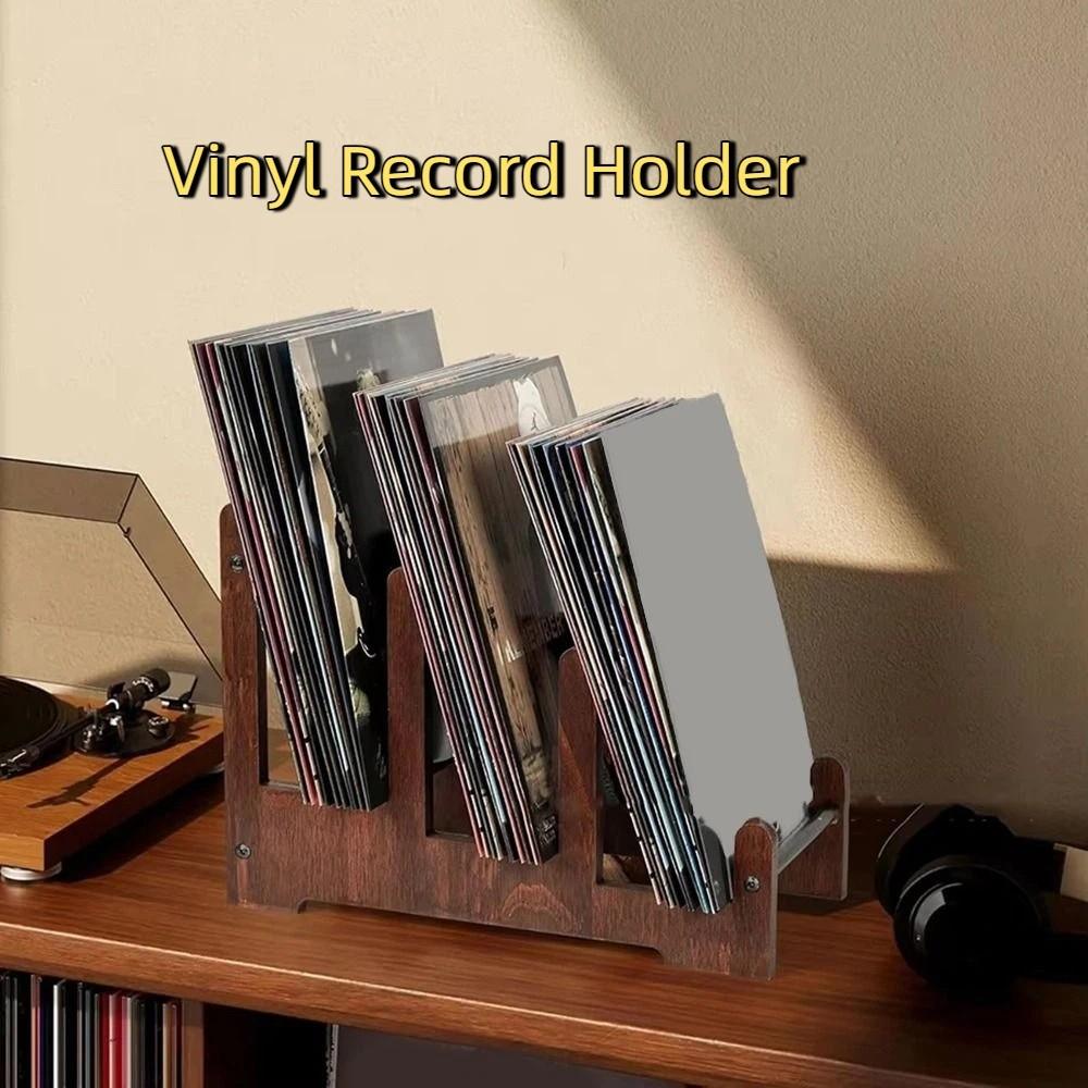 Large Capacity Vinyl Record Holder Brown Book Storage Rack Vintage CD Display Stand  CDs
