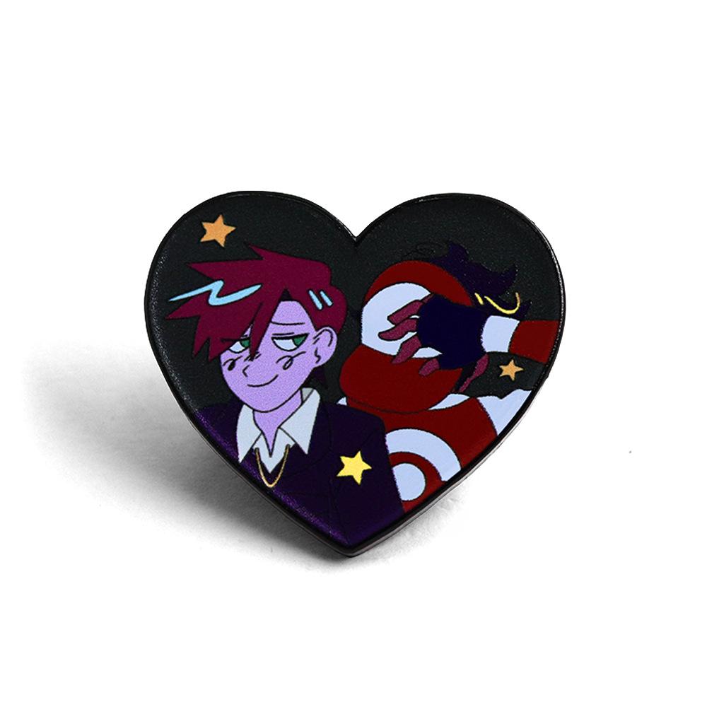 Shinji & Ash Heart Enamel Pin - Anime Game Character Badge