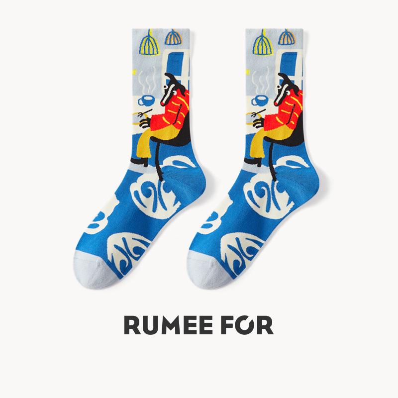 Hirsch Ölgemälde Mid-Calf Damen Socken - Trendige gekämmte Baumwolle, Schweißabsorbierend, Dopamin-Stil