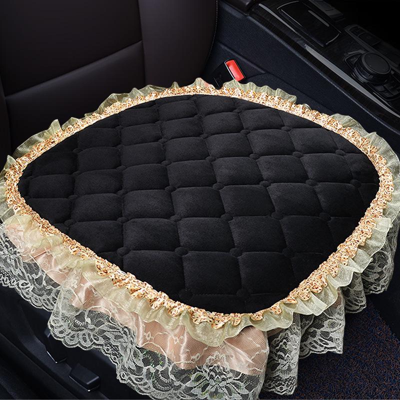 Uniwersalna antypoślizgowa pluszowa poduszka na fotel samochodowy z koronkowym wykończeniem na jesień i zimę