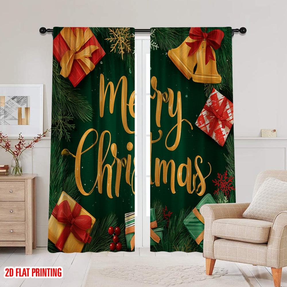 2pcs,2D Plane Printing Popular Curtain Panels Tree and Presents Polyester Woven (without Rod) Decorations Outdoor for Living