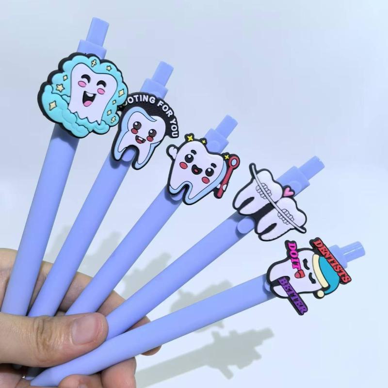 Soft Teeth Dentist Gel Pens 10 Pieces Blue Ink Retractable Stationery Set For Dental School Office Exam Use
