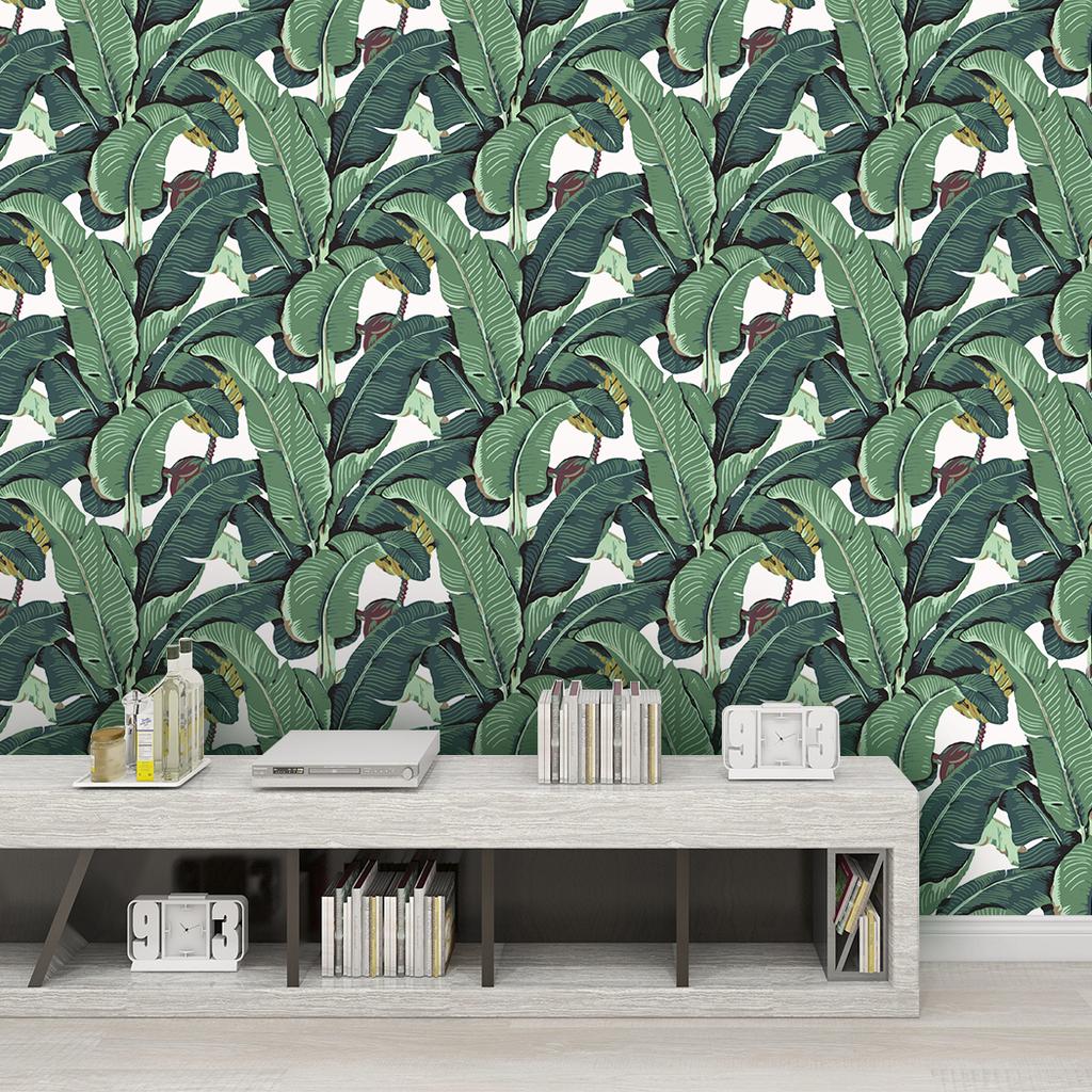 Tropical Palm Leaf Peel and Stick Wallpaper Green Banana Leaves Self Adhesive Wall Paper Removable Contact Paper for Living Room