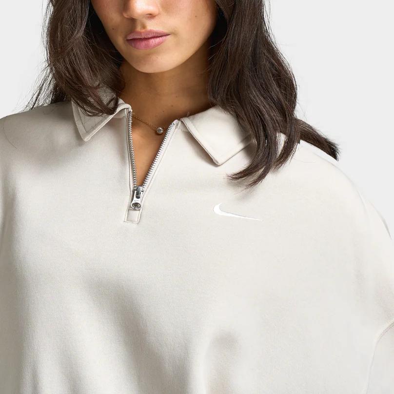 Nike Sportswear Phoenix Fleece Pullover Comfortable Long Sleeve Polo Shirt Women tops Light-Earlwood-Brown Sail FZ3207-104