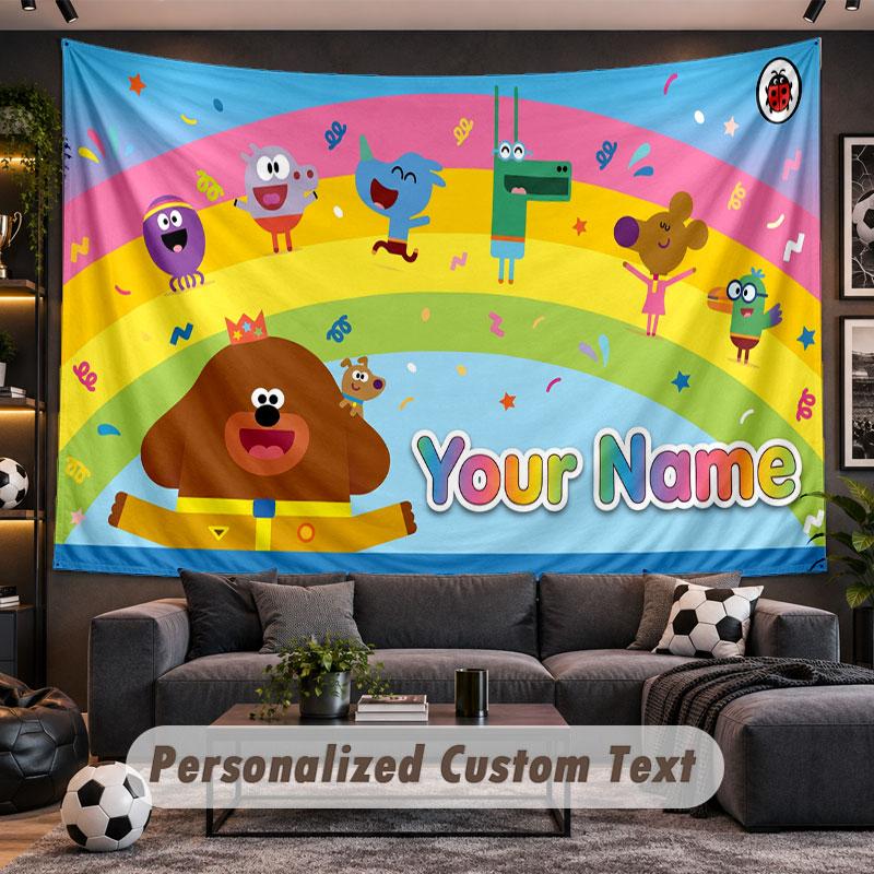 Wall Hanging Tapestry Custom NameHey Duggee Pattern Personalized Printed Fabric Wall Decor