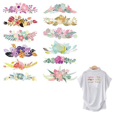 12 Stuks/Set Bloemen Stickers Kind Inkt Stijl Bloem Streep Diy T-Shirt Kleding Stickers Milieuvriendelijke Stof Patches Transfer