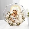 Virgin Mary and Jesus Tabletop Ornament - Floral Accents, Religious Decoration Sign, Perfect for Home and Desk, Ideal for Christmas, Baptism/ Communio