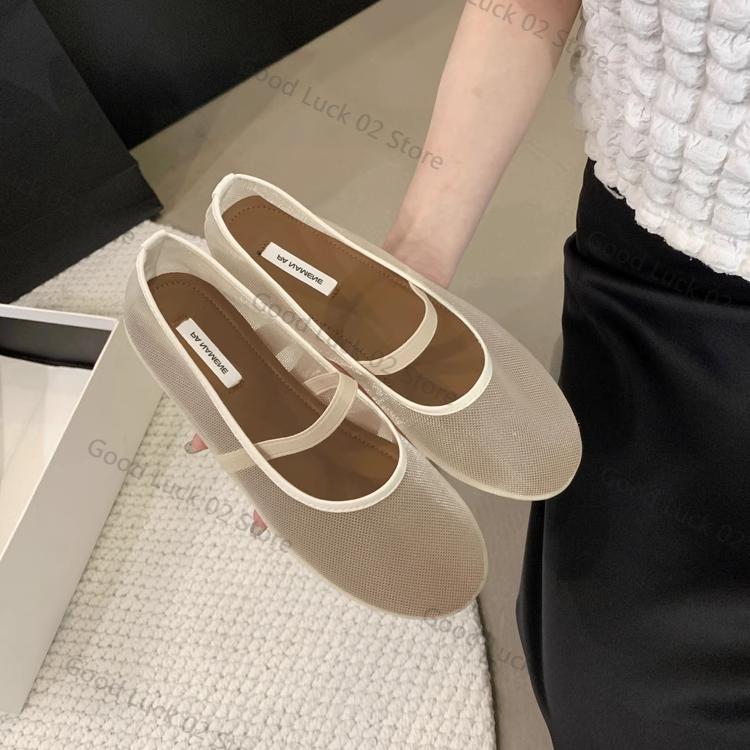 Fashion 2025 Women's Round Toe Mesh Fabric Ballet Flats Shoes Fashion Shallow Band Ladies Comfort Soft Sole Mary Jane Shoes Flat Women
