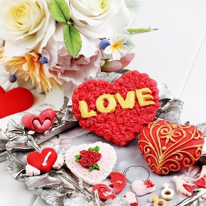 Pink 3D Love Roses Heart-shaped Silicone Mold Fondant Cake Mold Baking Desert Cake Decorating