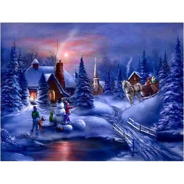 5D Diamond Painting Landscape Diamond Embroidery Sale Full Square Round Diamond Mosaic Winter Snow Scenery New Year Decoration