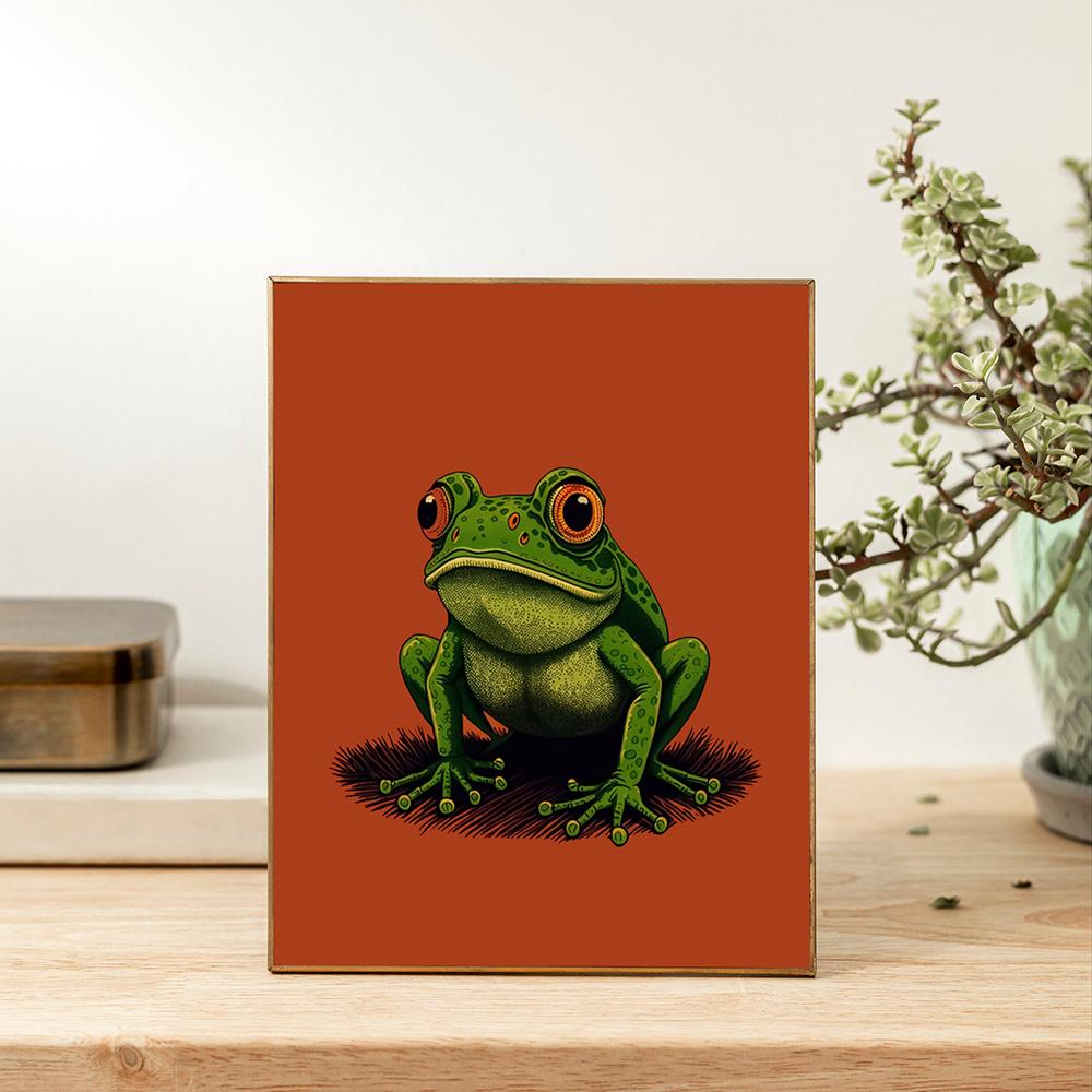 Retro Frog Wall Art Poster Retro Aesthetic Wall Decoration Red and Green Art Canvas Painting Bedroom Study