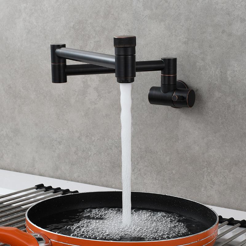 Brass Kitchen Wall Mounted Sink Faucet Rotary Folding Single Cold Faucet Single Hole Single Handle Vegetable Basin Tap