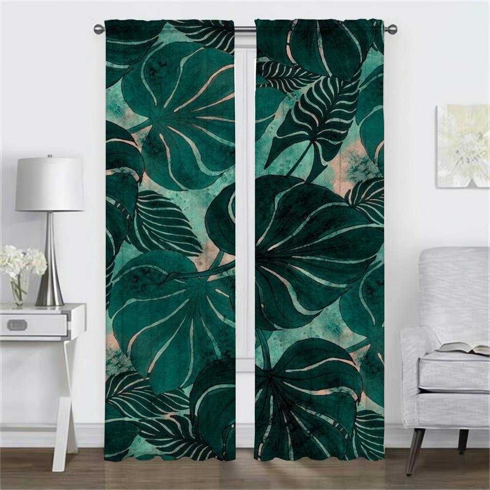 Leaf and Flowers Kitchen Curtains 2 Pieces Curtains for Living Room Curtain Halloween Decoration Partition Tulle for Bedroom