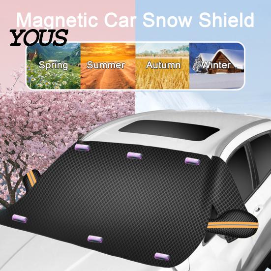 Magnetic Windshield Cover Car Snow Cover, Thickened Half with Cotton Ice Shield for Cars Lining, Winter Frost Guard Auto Trucks SUV Sedans, 259x114cm