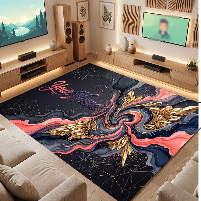 Abstract Geometric Theme Crystal Velvet Floor Rug Personalized Custom Name Text Warm Carpet Home Decoration