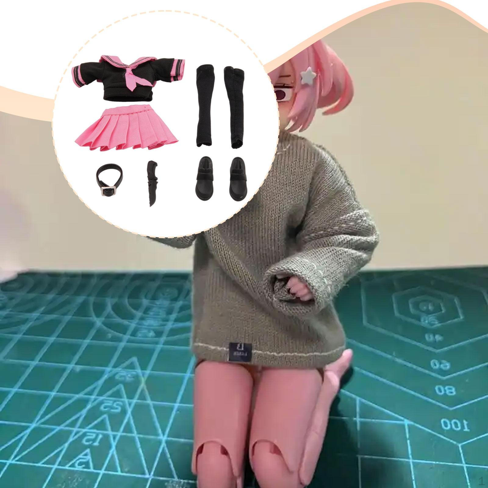 

, Fashionable Uniform for 1:12 Scale Action Figures, Includes Accessories And Is Easy to Put on. Black Pink Short