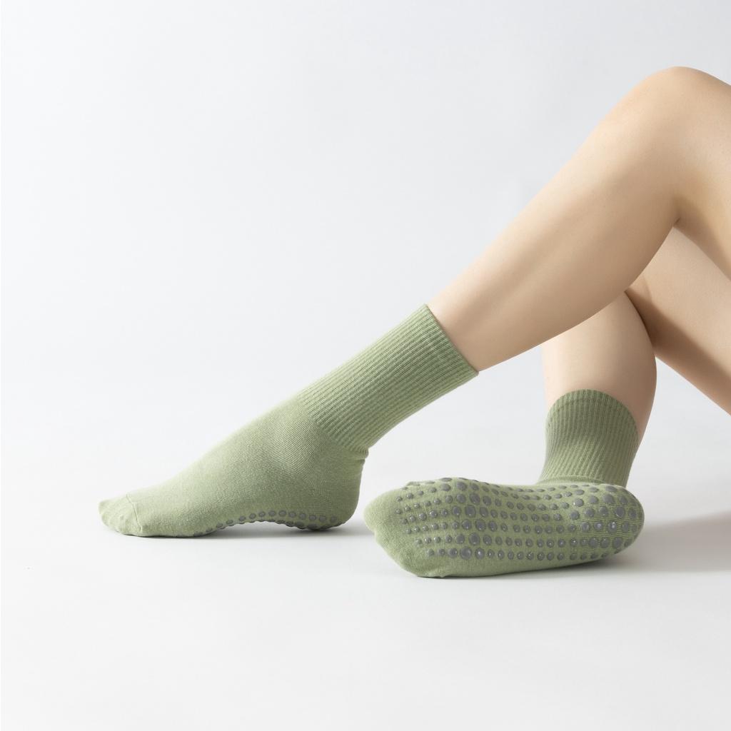 

Длинные хлопковые силиконовые носки для йоги в горошек, нескользящие женские носки для пилатеса, дышащие спортивные носки зелёный