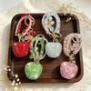 Sparkly Rhinestone Apple Car with Crystal Beaded Wrist Strap Leaf Charm, Couple Bag Pendant Small Jewelry Gift for Her Bag Charm