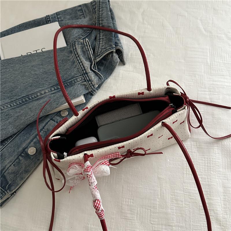 Light Luxury Underarm Bag New Fashionable Floral Bow Print Handbag Contrast Color Versatile Women's Shoulder Bag