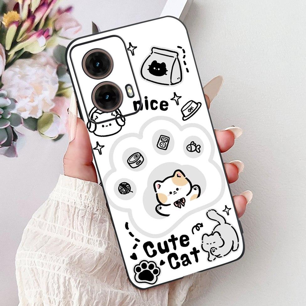 For Motorola Moto G85 Case Silicone Cute Cat Fashion Flowers Painted Back Cover For Motorola G85 Moto G85 Phone Case XT2427-3