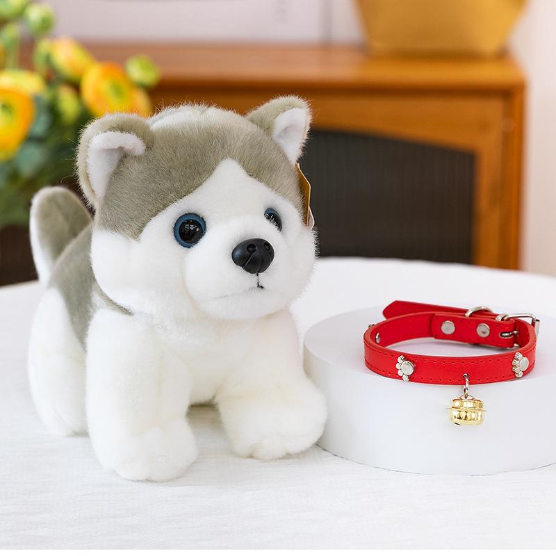Cute Simulated Sitting Husky Plush Toy Children's Doll Bell Puppy Home Decoration Birthday Gift
