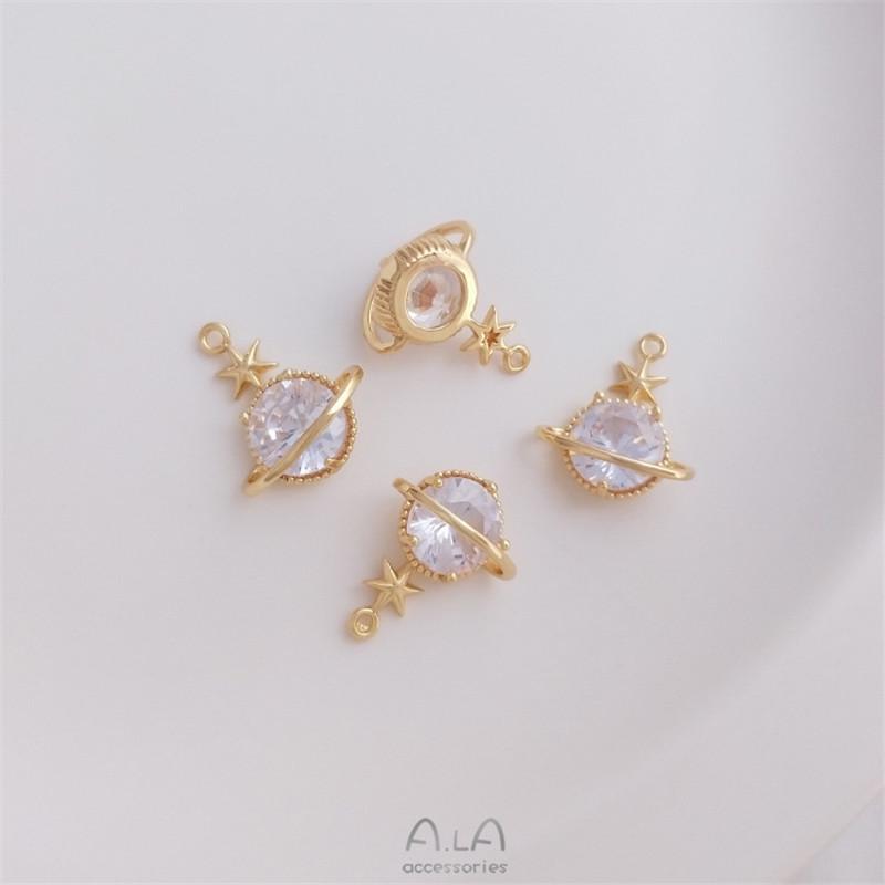 14K Gold-Filled Zircon Planet Charm Pendant for DIY Jewelry: Bracelets, Earrings, Necklaces