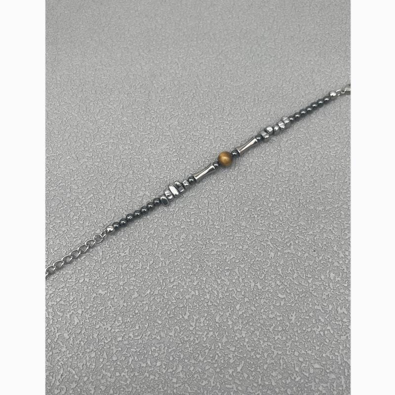 Tiger Eye & Obsidian Beaded Bracelet - Unisex Natural Retro Style