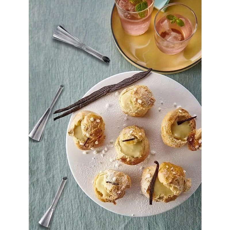 Cream Icing Piping Nozzle Tips, Professional Stainless Steel Long Cream Puff Nozzle Decor Small Pastry Icing Piping Decorating Tools