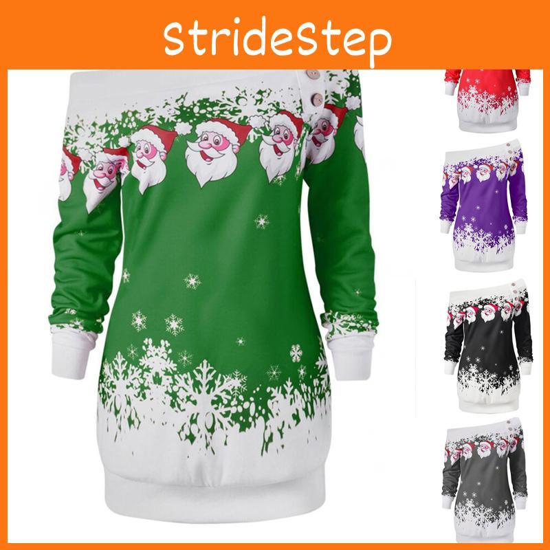 Ladies Christmas Jumper Tops Featuring Charming Santa Claus Design And Long Sleeves