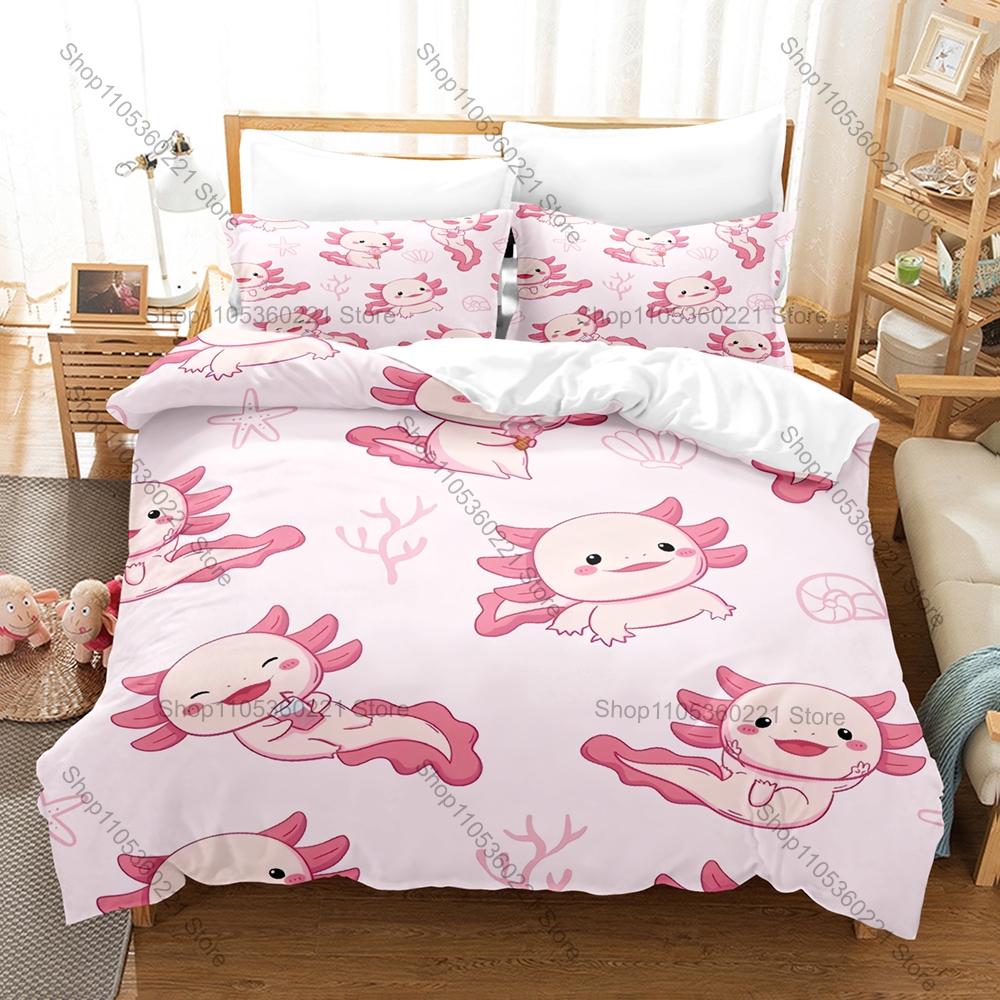 Adorable Axolotl Pattern 3 Piece Bedding Set Soft Washable Duvet Cover for Kids Dorm Room Bedroom Home Textile New bed set