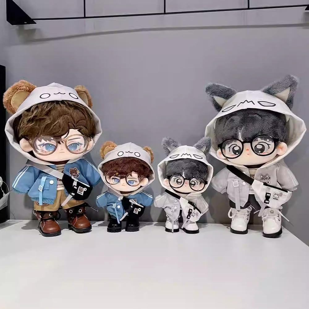 niannyyhouse 20cm Plush Toy Wolf and Bear Cotton 10cm, 15cm, Costumes Hoodie, Vest, Pants, Backpack, Glasses, Shoes, Clothes, Doll, Dress-Up
