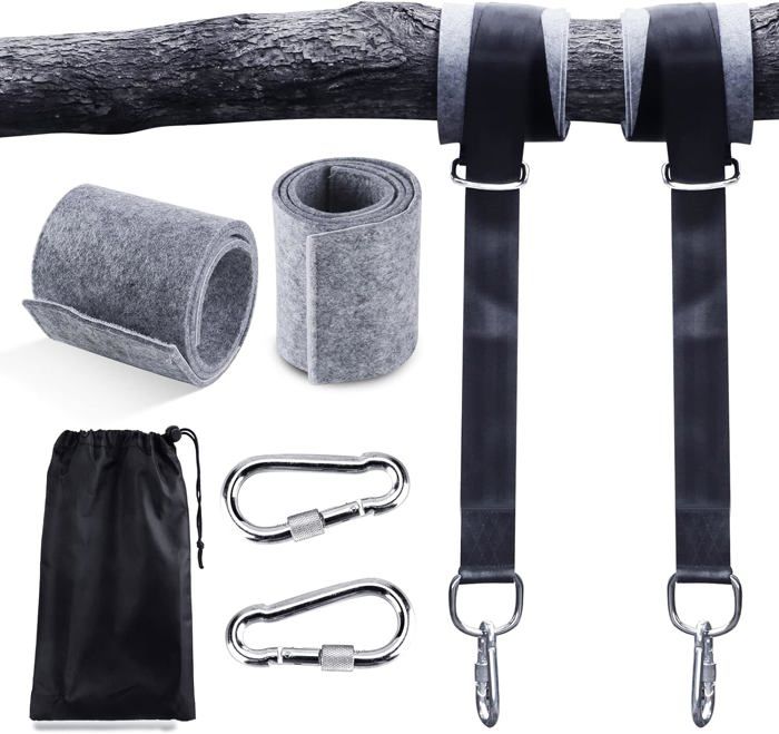 Sangles pour Hamac - Ultra Résistant - 150CM - 2 Crochets Mousquetons - Charge 500KG - Noir