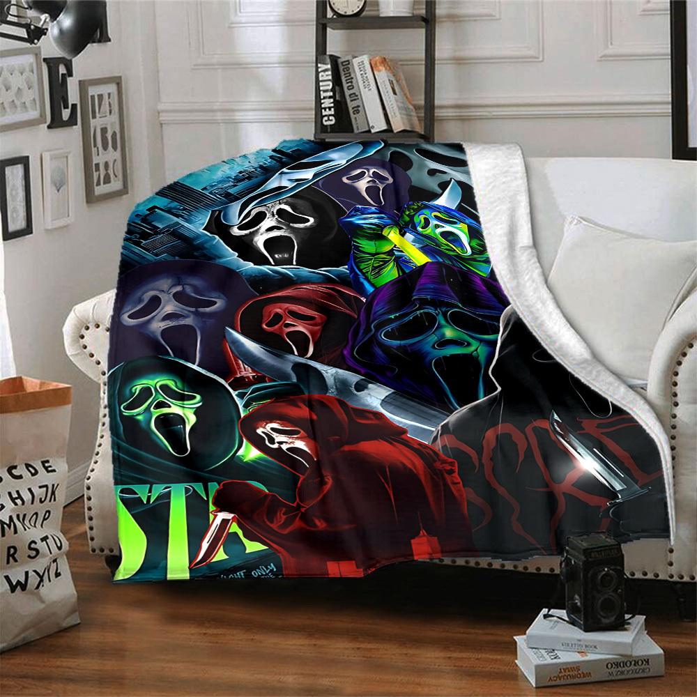 1pc Scream Mask Blanket Lightweight Flannel Blanket Throw Blanket For Sofa, Bed, Travel, Camping, Livingroom, Office, Couch