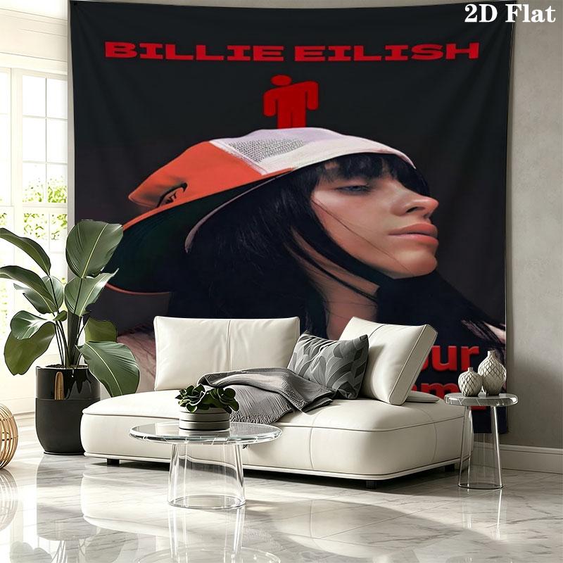 Arazzo da Parete con Nome Personalizzato Billie Eilish Appeso Estetico alla Parete Coperta in Tessuto Stampato Arazzi Decorativi per Camera da Letto Soggiorno Decorazioni per la Casa
