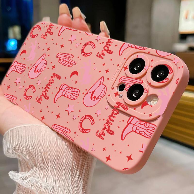 Damen Cowboyhut und Stiefel Rosa Cowgirl-Muster Handyhülle Für iPhone 17 16 15 14 13 12 11 Pro Max XS XR 7 8 Plus 16E 17Air Hülle
