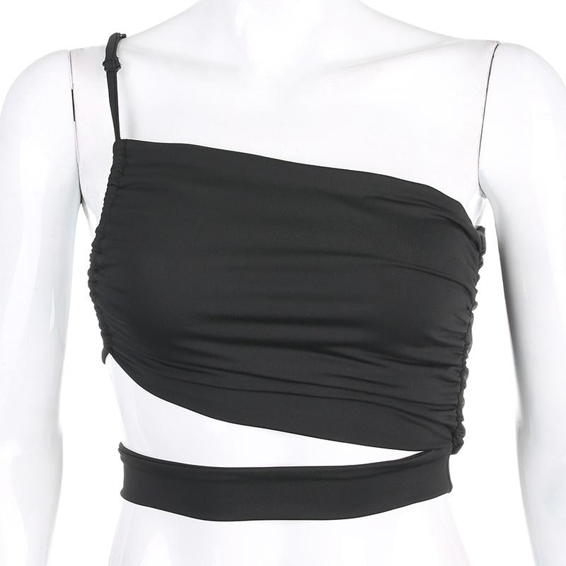 Hollow Out Sexy Crop Top Women One Shoulder Summer Casual Sexy Tops